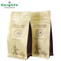 custom print 1kg tin tie flat bottom aluminum foil kraft paper side gusset coffee bean bag packaging with valve